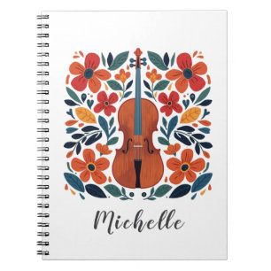 Personalized Colors Wildflower Boho Floral Violin  Notebook