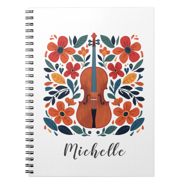 Personalized Colors Wildflower Boho Floral Violin  Notebook (Front)