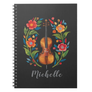 Personalized Colors Wildflower Boho Floral Violin  Notebook