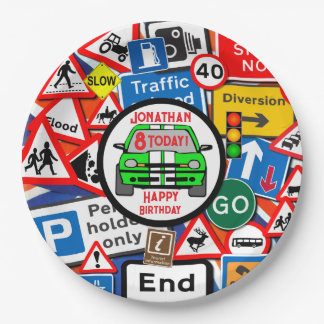 Personalized Colourful Road Signs, Birthday Party Paper Plate