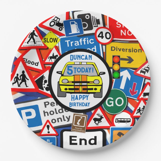 Personalized Colourful Road Signs, Birthday Party Paper Plate (Front)