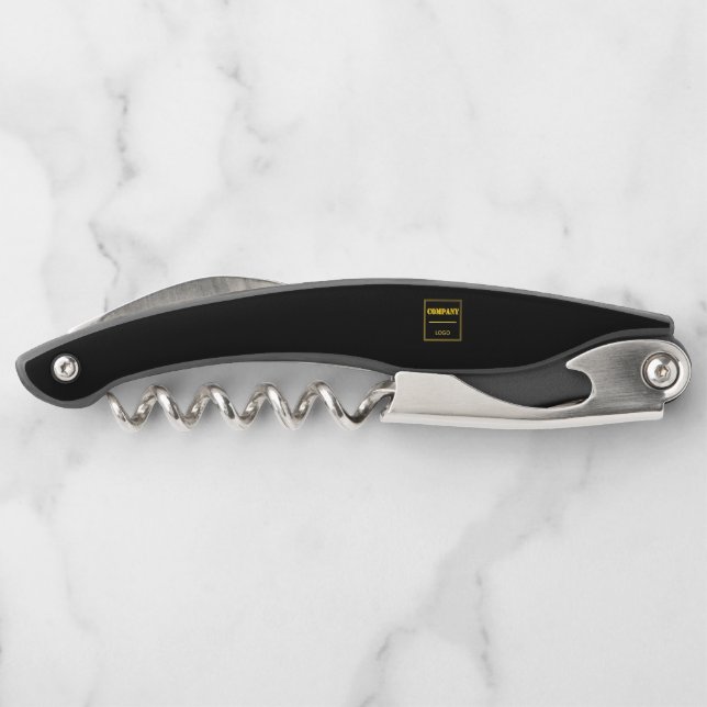 Personalized Company Black Modern Custom Business Corkscrew (Back)