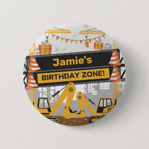 Personalized Construction Birthday Zone Design 6 Cm Round Badge