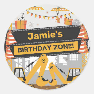 Personalized Construction Birthday Zone Design Classic Round Sticker