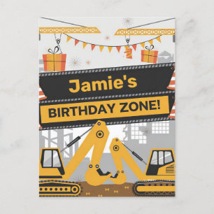 Personalized Construction Birthday Zone Design Postcard