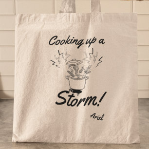 Personalized Cooking Up A Storm Funny Foodie Chef Tote Bag