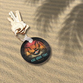Personalized Cool Cat Tropical Escape Round Key Ring