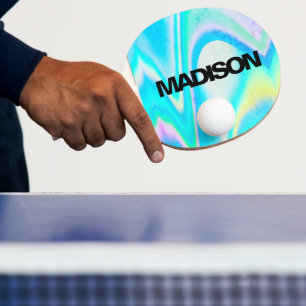 Personalized Cool Cute Name Holographic Wave Ping Pong Paddle