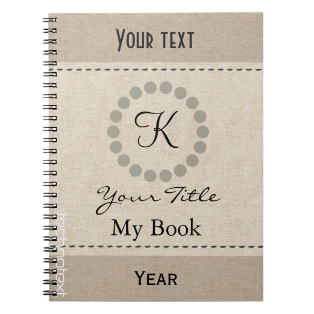 Personalized Cool Monogram  Linen Look Spiral Notebook (Front)