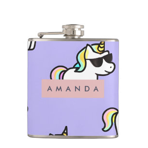 Personalized Cool Rainbow Unicorn Pattern Hip Flask