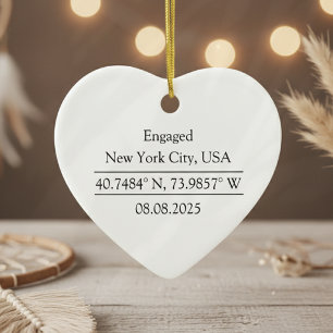Personalized Coordinates Photo Engagement Ceramic Tree Decoration
