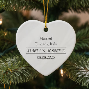 Personalized Coordinates Photo Married Ceramic Tree Decoration