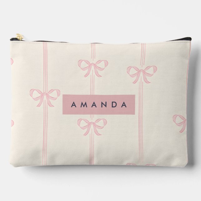 Personalized Coquette Blush Pink Bow Ribbon  Accessory Pouch (Front)