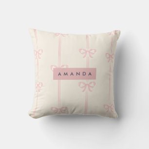 Personalized Coquette Blush Pink Bow Ribbon  Cushion