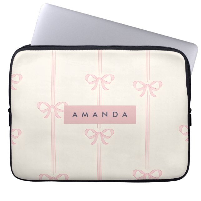 Personalized Coquette Blush Pink Bow Ribbon  Laptop Sleeve (Front)