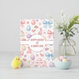 Personalized Coquette Bunny & Pink Bow Easter Holiday Card