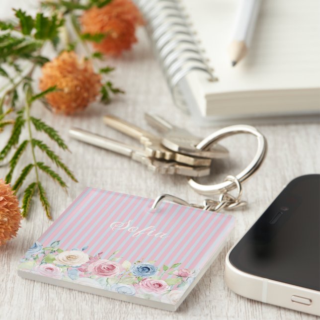 Personalized coquette pastel florals  key ring (Front Right)