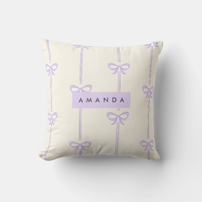 Personalized Coquette Pastel Lavender Bow Ribbon  Cushion (Front)
