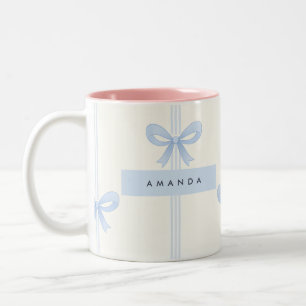 Personalized Coquette Pastel Soft Blue Ribbon Bow Two-Tone Coffee Mug