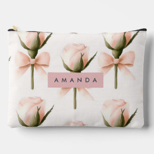 Personalized Coquette Pattern Blush Rose & Bow Accessory Pouch