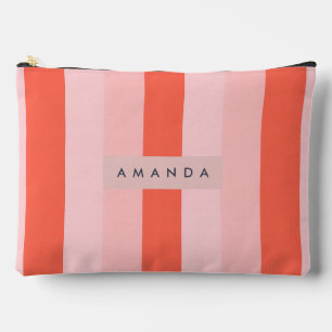 Personalized Coral & Pink Vertical Stripe Pattern Accessory Pouch