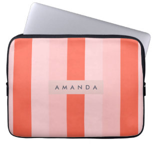 Personalized Coral & Pink Vertical Stripe Pattern Laptop Sleeve