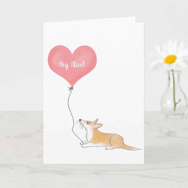 Personalized corgi & balloon I love you card (Small Plant)