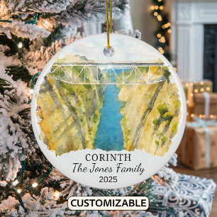 Personalized Corinth Ornament, Greece Ceramic Tree Decoration