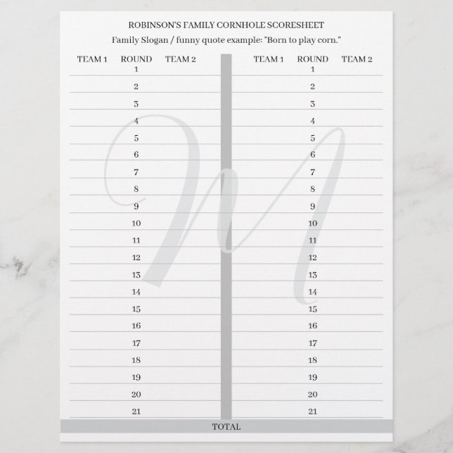 Personalized Cornhole Game Score Sheets Custom Letterhead (Front)