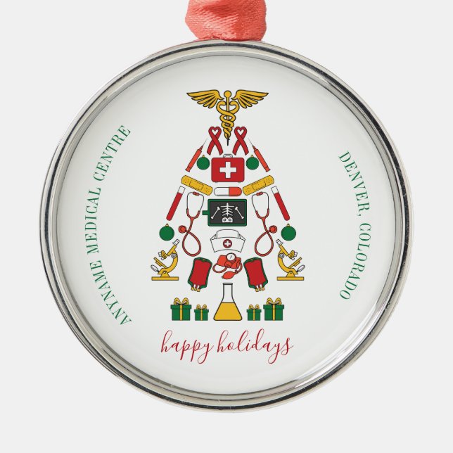 Personalized Corporate Medical Centre Christmas Metal Tree Decoration (Front)
