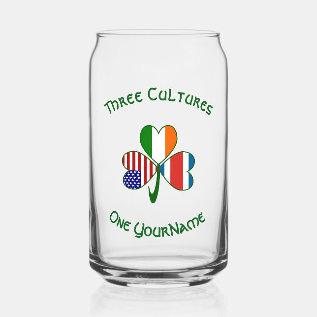 Personalized Costa Rican Irish American Shamrock Can Glass (Front)