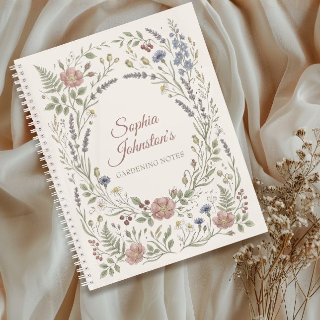 Personalized Cottage Garden Notebook (Elegant vintage wildflower journal for gardening notes, personalized with name)
