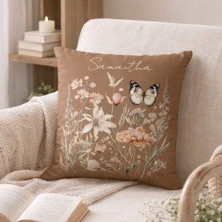 Personalized Cottagecore Floral and Butterflies Cushion