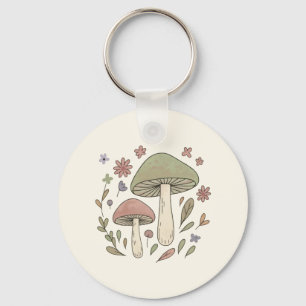 Personalized Cottagecore Fungi Floral Gift Key Ring