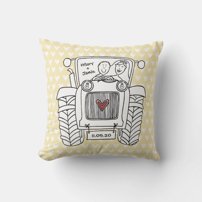 Personalized Country Wedding Tractor Cushion (Front)