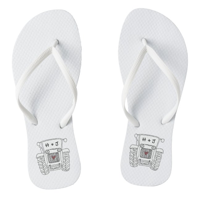 Personalized Country Wedding Tractor Flip Flops (Footbed)