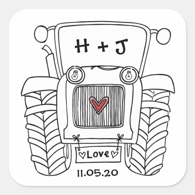 Personalized Country Wedding Tractor Sticker (Front)