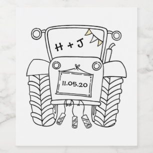 Personalized Country Wedding Tractor Wine Label