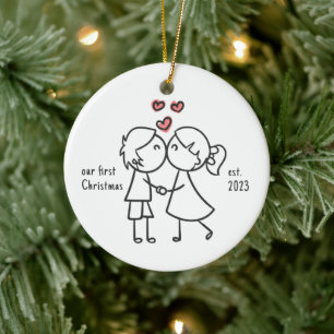 Personalized Couple First Christmas holiday Ceramic Tree Decoration