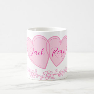 Personalized Couple Hearts Romantic Floral Name Coffee Mug