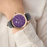Personalized couple names elegant purple monogram<br><div class="desc">Personalized with his & her initials and date, this custom watch is a sweet anniversary gift to celebrate a milestone occasion for a couple. It makes a meaningful gift for a special day. Personalized Watch Wedding Gift for Groom, Watch For Groom, Anniversary Gift for Men, Groom Gift From Bride, Gift...</div>