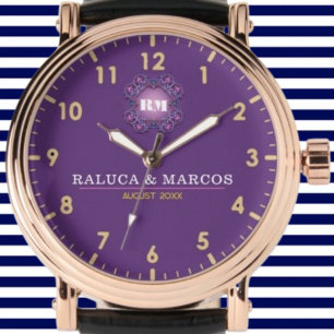 Personalized couple names elegant purple monogram watch