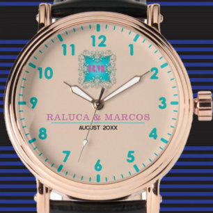 Personalized couple names elegant tan monogram watch