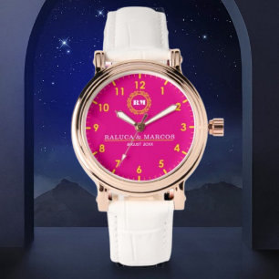 Personalized couple names minimal monogram pink watch