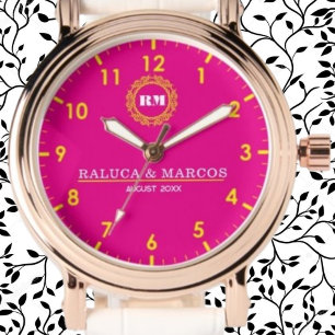 Personalized couple names minimal monogram pink watch