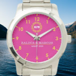 Personalized couple names monogram pink<br><div class="desc">Personalized Custom Couple Watches can be engraved with initials, name or message. Click the “Customize Now“ button and follow the instructions to make this his and hers watches set the one and only for you. Please contact us if you need more details.It is Designed as a perfect love token for...</div>