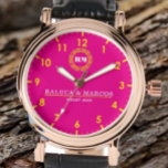 Personalized couple names monogram pink watch<br><div class="desc">Couple Watches brilliant stylish and elegant couple watches, his and her love token. A timepiece of eternal love, full of blessings. 💕His and Her Adjustable Watch Strap: High-quality stainless steel material, comfortable to wear. Imported quartz movement, the battery life can reach 2-3 years, and the time display is accurate. 💕Romantic...</div>