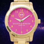 Personalized couple names monogram pink watch<br><div class="desc">Couple Watches brilliant stylish and elegant couple watches, his and her love token. A timepiece of eternal love, full of blessings. 💕His and Her Adjustable Watch Strap: High-quality stainless steel material, comfortable to wear. Imported quartz movement, the battery life can reach 2-3 years, and the time display is accurate. 💕Romantic...</div>