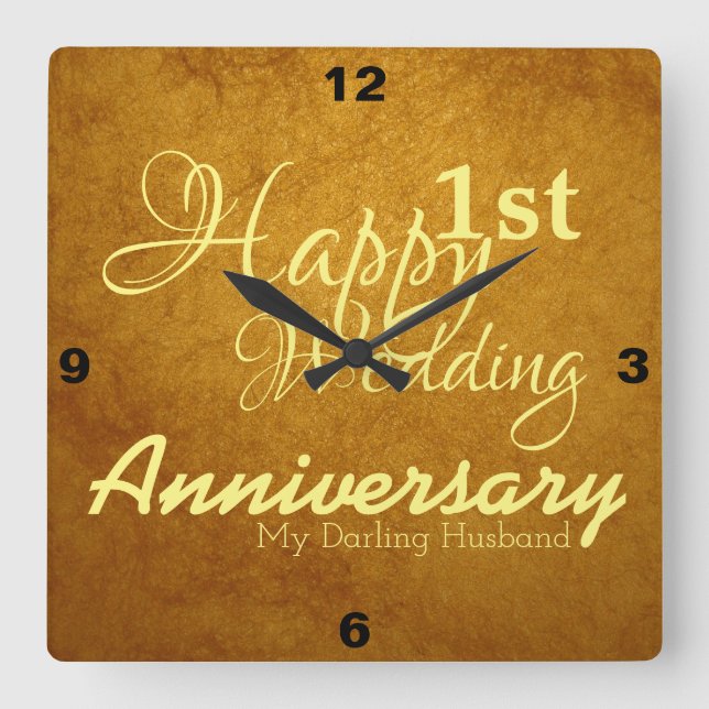 Personalized Couples 1st Wedding Anniversary Square Wall Clock (Front)