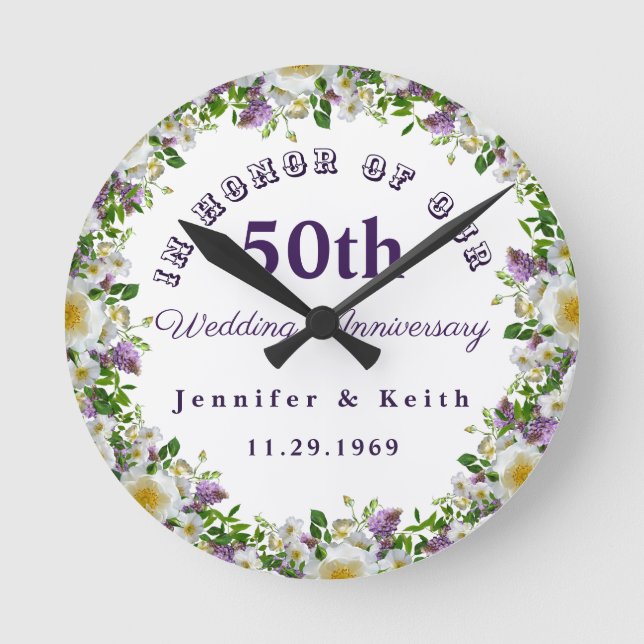 Personalized Couples 50th Wedding Anniversary Round Clock (Front)